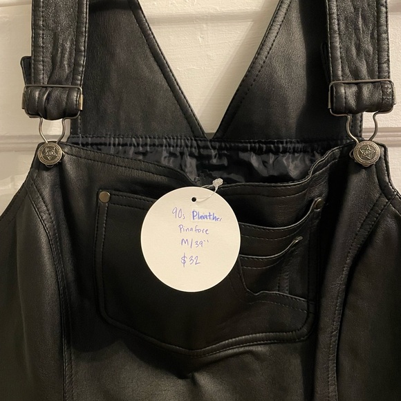 Vintage 90s Pleather Overall Dress in Black - Picture 2 of 3